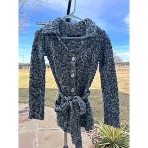 Volcom Stone Women's Knit Cardigan Sweater Belted Grey Blue White Size M